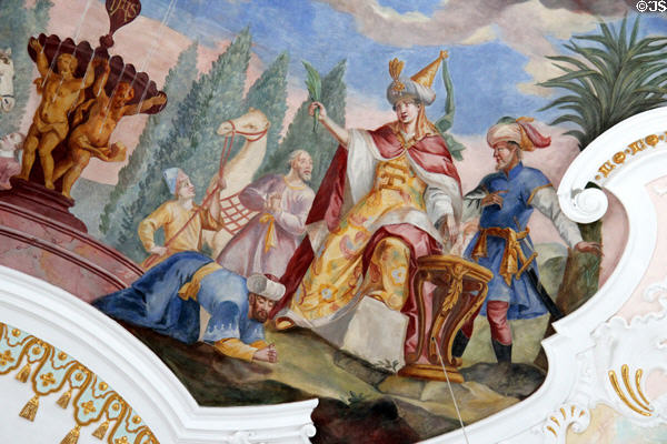 Asia detail of ceiling mural at Liebfrauenkirche. Günzburg, Germany.