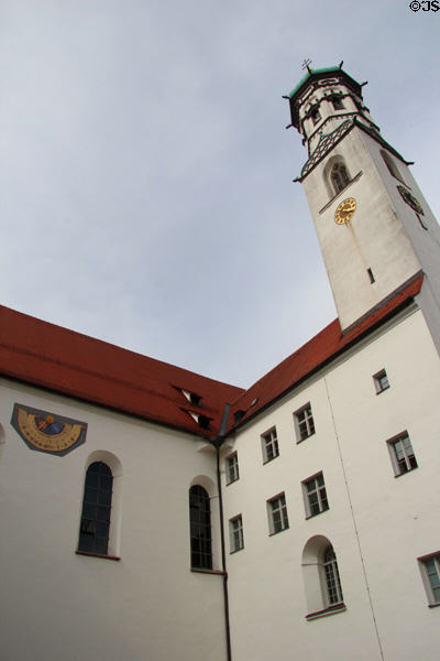 Kreuzherrn monastery & former hospital founded early 13th C with basic church (1480-4) & tower (1675-80) converted to Baroque style (1709-10). Memmingen, Germany.