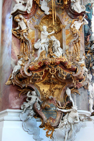St John Baptist details of stucco work at Ottobeuren Abbey. Ottobeuren, Germany.