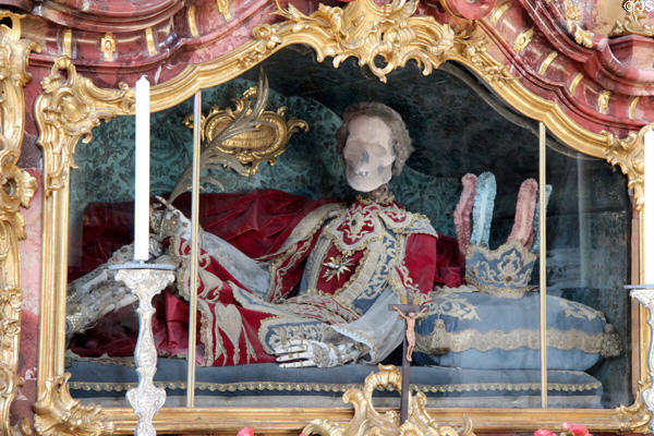 Detail of reliquary shrine of St Bonifacius, doctor & martyr,at Ottobeuren Abbey. Ottobeuren, Germany.
