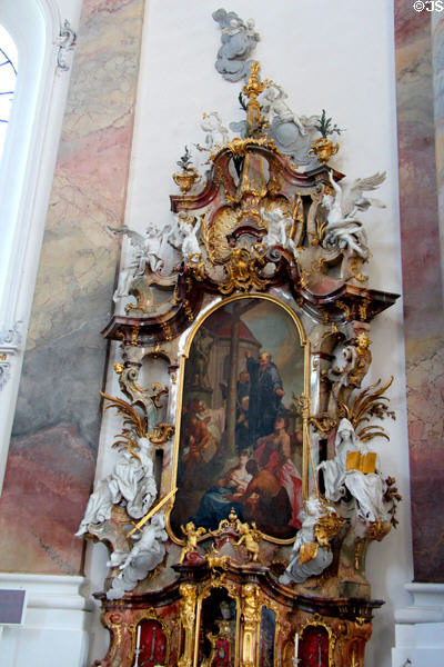 Altar to saint raising someone from the dead at Ottobeuren Abbey. Ottobeuren, Germany.