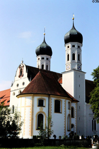 Onion domes of Benediktbeuern Abbey. Germany.