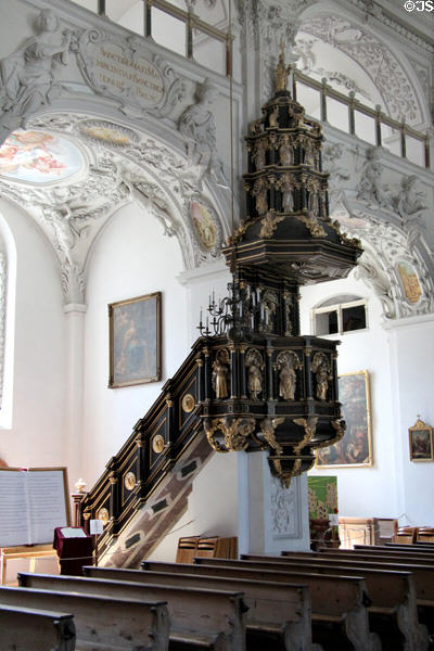 Pulpit of St Benedict church at Benediktbeuern Abbey. Germany.
