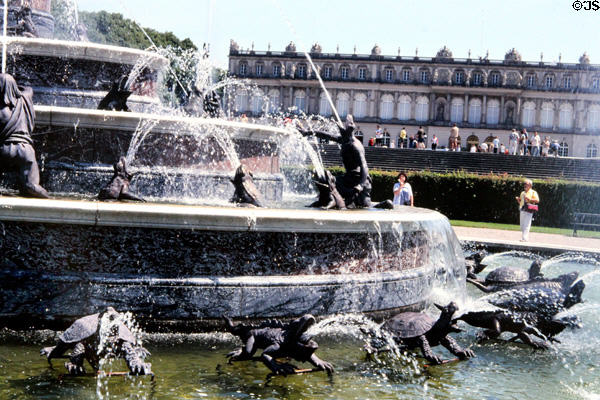 Carvings on fountain in front of Herrenchiemsee New Palace. Chiemsee, Germany.