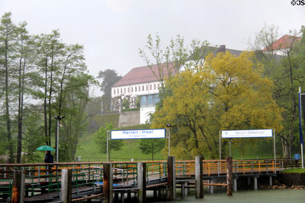 Ferry dock at Herreninsel (Gentlemen's Isle) on Chiemsee lake. Chiemsee, Germany.