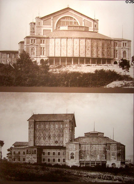 Photos of Richard Wagner Festival Theatre in Bayreuth under construction at King Ludwig II Museum. Chiemsee, Germany.