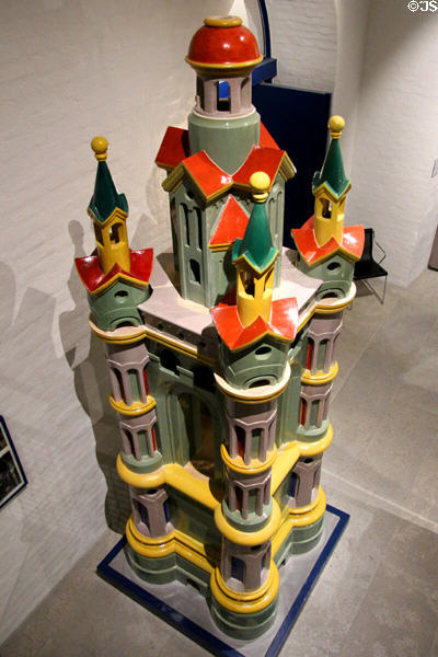 Tiled stove (1881) originally made for Neuschwanstein Castle by Xaver Mittermayr of Munich at King Ludwig II Museum. Chiemsee, Germany.
