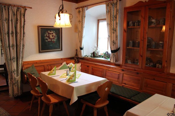 Dining room in typical small hotel in Chiemsee region. Chiemsee, Germany.