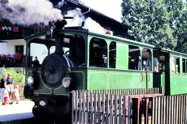 Chiemsee-bahn vintage steam train at Prien am Chiemsee station. Chiemsee, Germany.