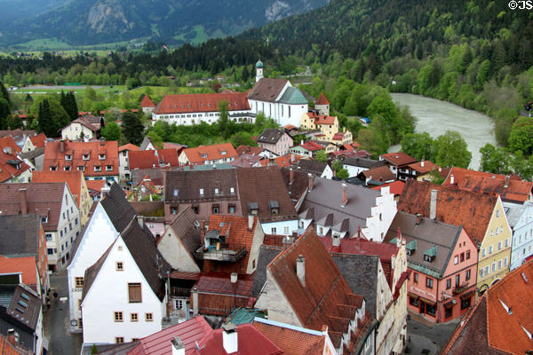 Franciscan Monastery Church & romantic buildings of Füssen. Füssen, Germany.