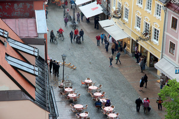 Street activity on Augsburger Str. from above. Füssen, Germany.