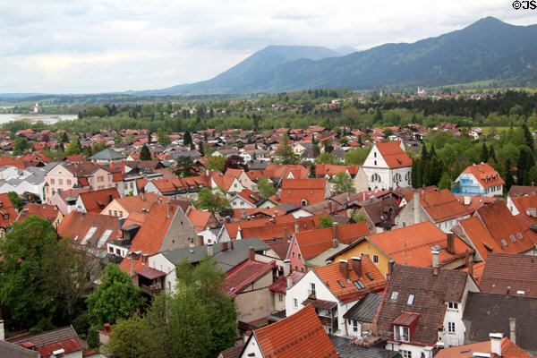 Overview of Füssen to the northeast of center. Füssen, Germany.