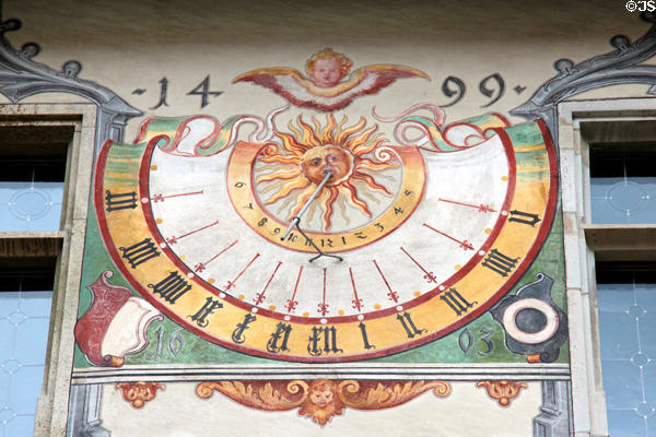 Sundial on building at Hohes Schloss zu Füssen. Füssen, Germany.