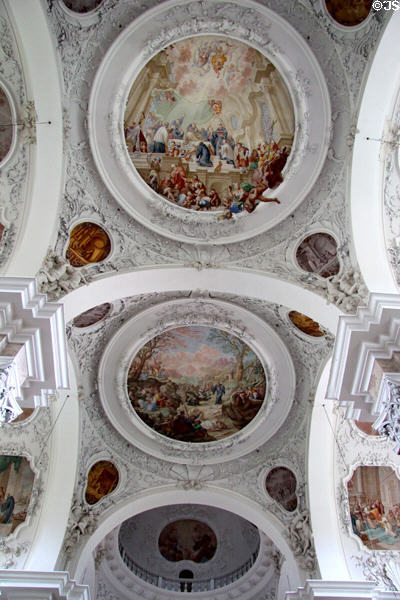 Ceiling frescos of life of St Mang at Basilica St Mang. Füssen, Germany.