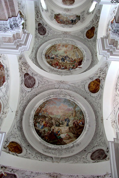 Ceiling frescos of life of St Mang at Basilica St Mang. Füssen, Germany.