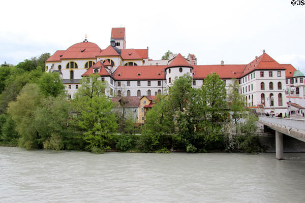 Kloster St Mang located on Lech River. Füssen, Germany.