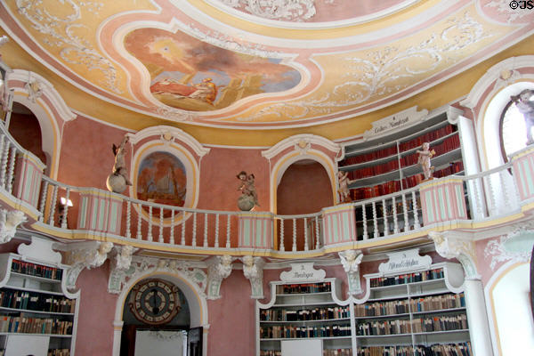 Balcony in monastery library at Museum of City of Füssen in Kloster St Mang. Füssen, Germany.