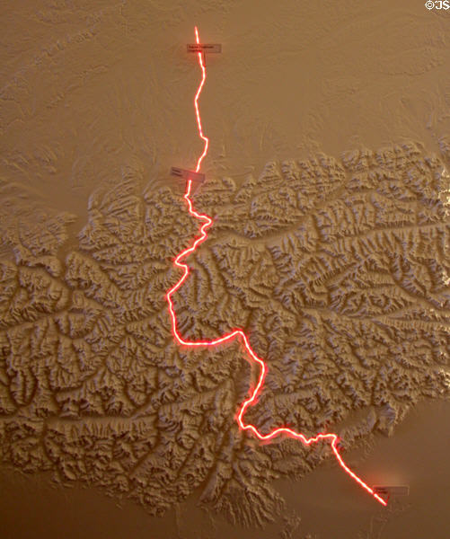 Topical map of ancient Roman road between Augsburg, Füssen & across Alps to Altinum on Adriatic in Italy at Museum of City of Füssen in Kloster St Mang. Füssen, Germany.