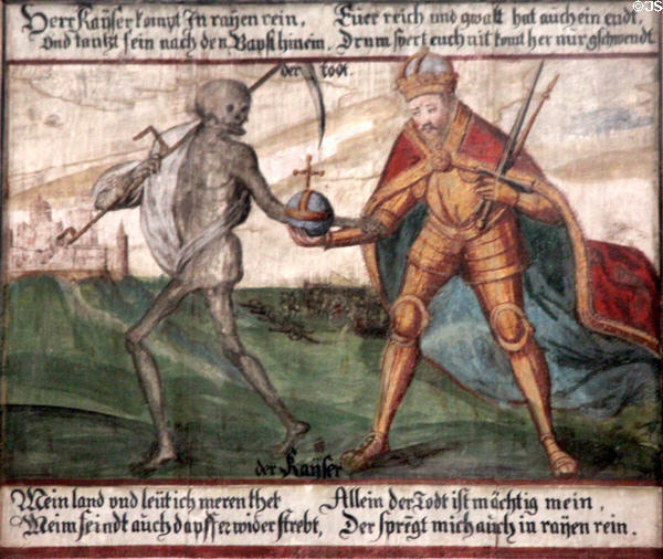 Emperor panel from Dance of Death series at Museum of City of Füssen. Füssen, Germany.