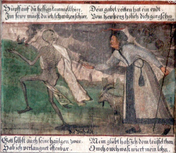 Fiend panel from Dance of Death series at Museum of City of Füssen. Füssen, Germany.