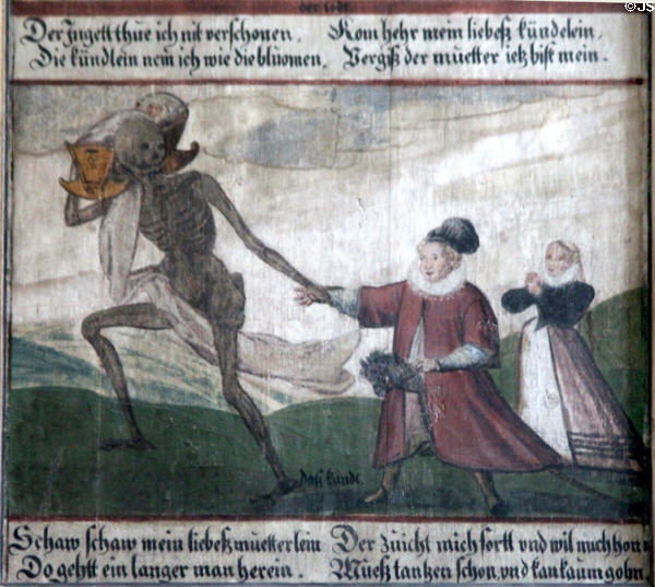 Child panel from Dance of Death series at Museum of City of Füssen. Füssen, Germany.