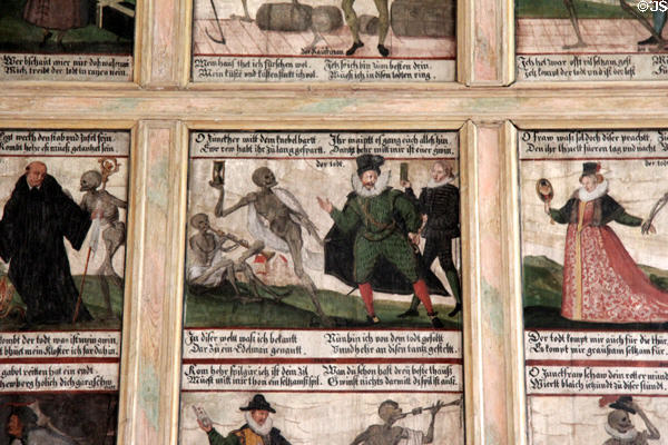Panels in Dance of Death series in Museum of City of Füssen in Kloster St Mang. Füssen, Germany.