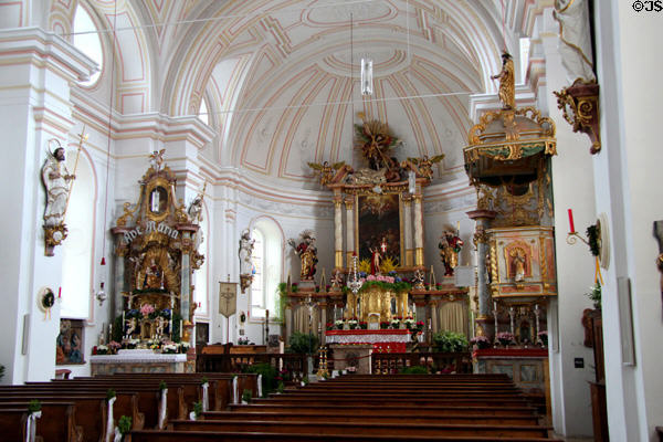 Baroque interior of St Aegidius parish church. Gmund am Tegernsee, Germany.