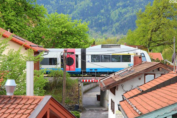 Passenger train passing Gmund. Gmund am Tegernsee, Germany.