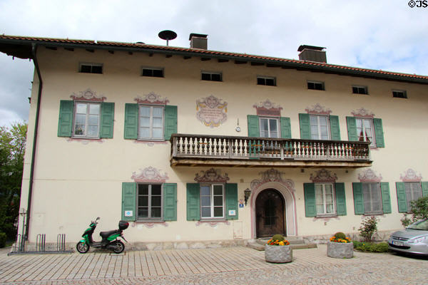 Decorative painting adorning facade of Gmund building. Gmund am Tegernsee, Germany.