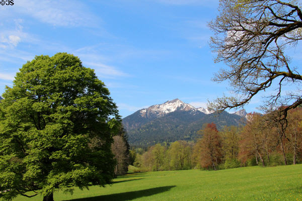 Countryside & mountain view near Linderhof Castle. Ettal, Germany.