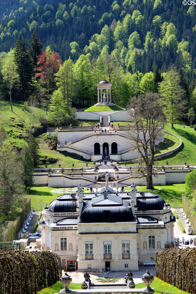 Linderhof Castle buildings in wooded valley setting. Ettal, Germany.