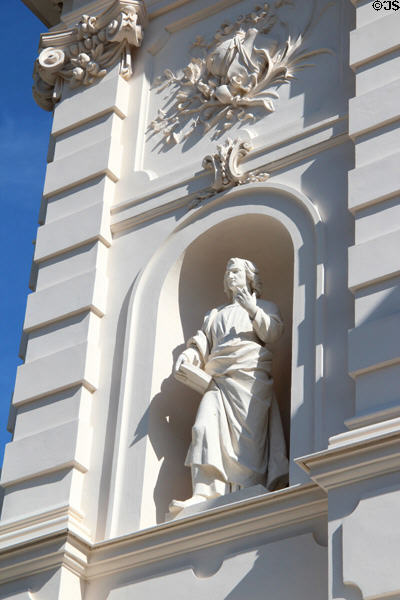 Sculpted figure on facade of Linderhof Castle. Ettal, Germany.