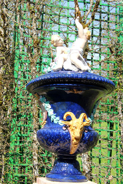 Ceramic vase on grounds of Linderhof Castle. Ettal, Germany.