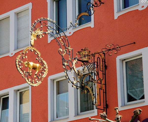 Gilded, wrought iron shop sign. Isny im Allgäu, Germany.