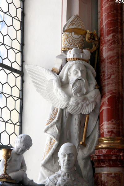 Marble statues in St Lorenz Basilica. Kempten, Germany.