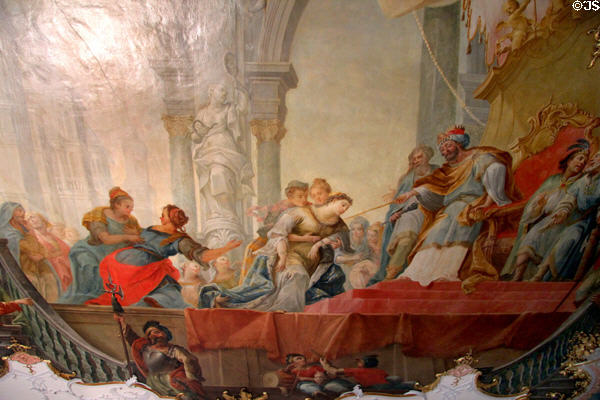Ceiling painting by Franz Georg Hermann of King annointing female figure at Kempten Residenz. Kempten, Germany.