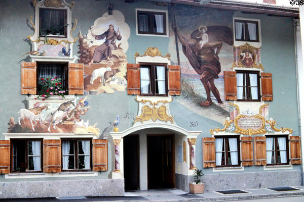 Building with paintings of St Francis & St Christopher. Mittenwald, Germany.