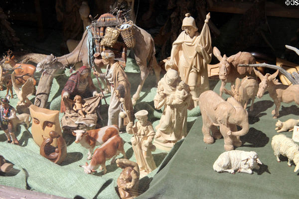 Elaborate nativity scene in shop window. Mittenwald, Germany.