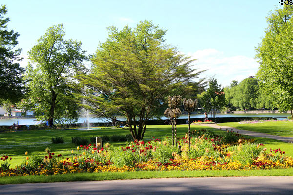 City park over looking Lake Constance (aka Bodensee). Lindau im Bodensee, Germany.