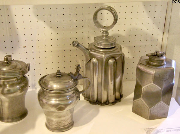 Tin vessels (c1680s) made in southern Germany at Lindau Municipal Museum. Lindau im Bodensee, Germany.