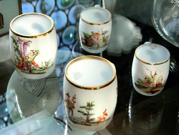 Milk glass cups (18th & 19thC) made in Germany at Lindau Municipal Museum. Lindau im Bodensee, Germany.