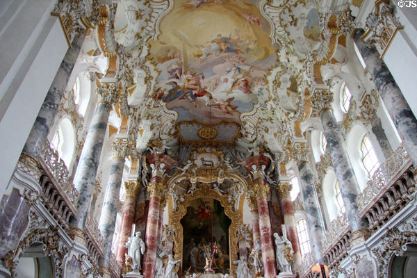 Baroque nave with freeform windows at Wieskirche. Steingaden, Germany.