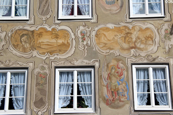 Painted biblical scenes & St Florian protector against fires (47 Marktstraße|). Bad Tölz, Germany.