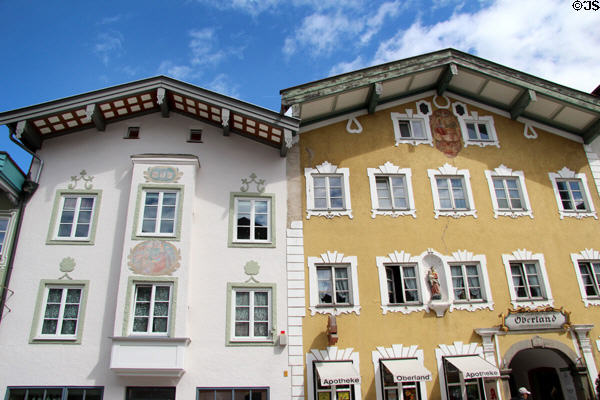 Marktstraße streetscape with painted buildings. Bad Tölz, Germany.