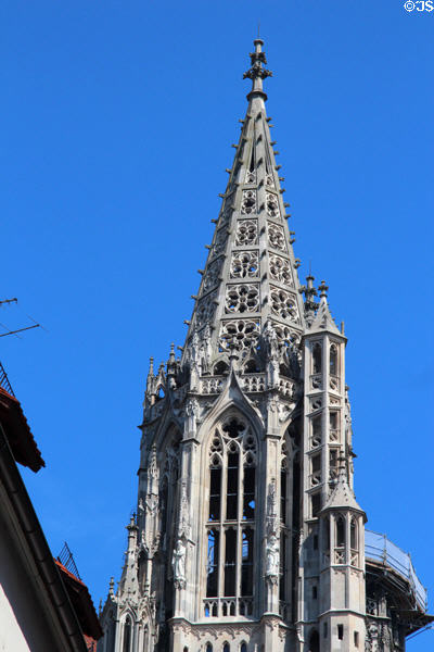 Pierced masonry of spire of Ulm Münster. Ulm, Germany.
