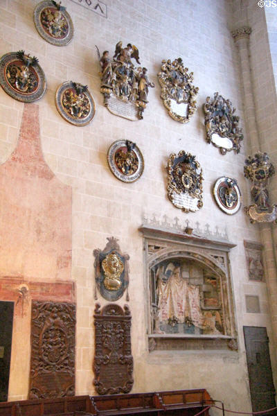 Memorial wall plaques in Ulm Münster. Ulm, Germany.