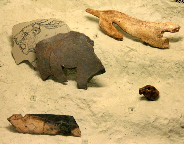 Early stone age lion engravings (some reproductions) from European countries at Ulmer Museum. Ulm, Germany.