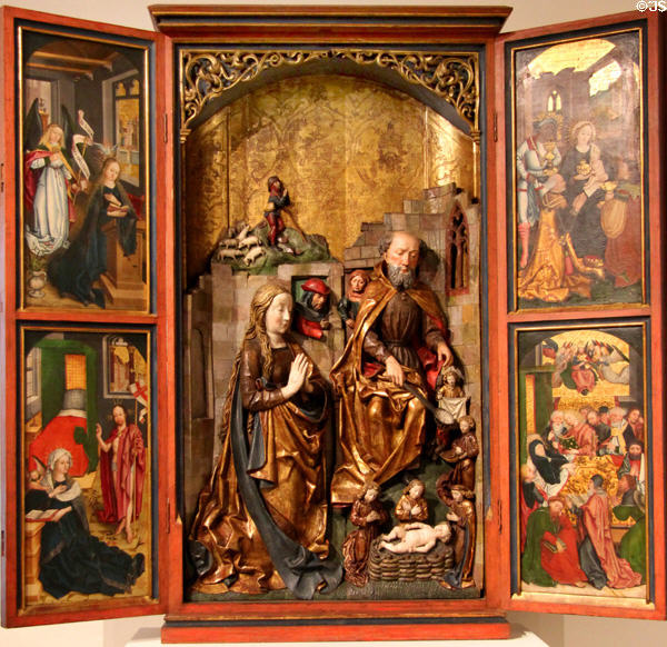 Life of Virgin Mary including Nativity altar carving (1510) from Buxheim Kloster by unknown at Ulmer Museum. Ulm, Germany.