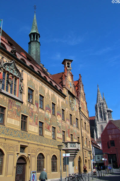 Ulm Rathaus murals on facade. Ulm, Germany.