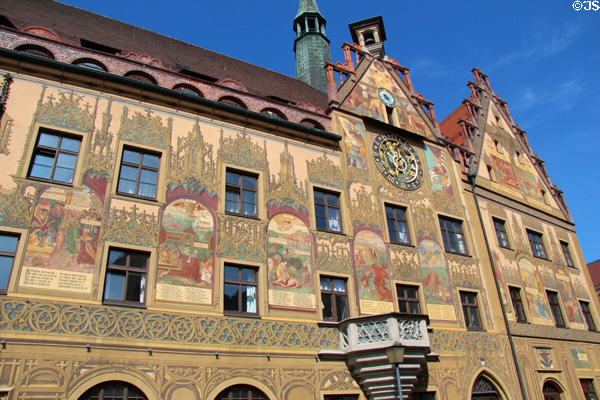 Ulm Rathaus murals on facade. Ulm, Germany.